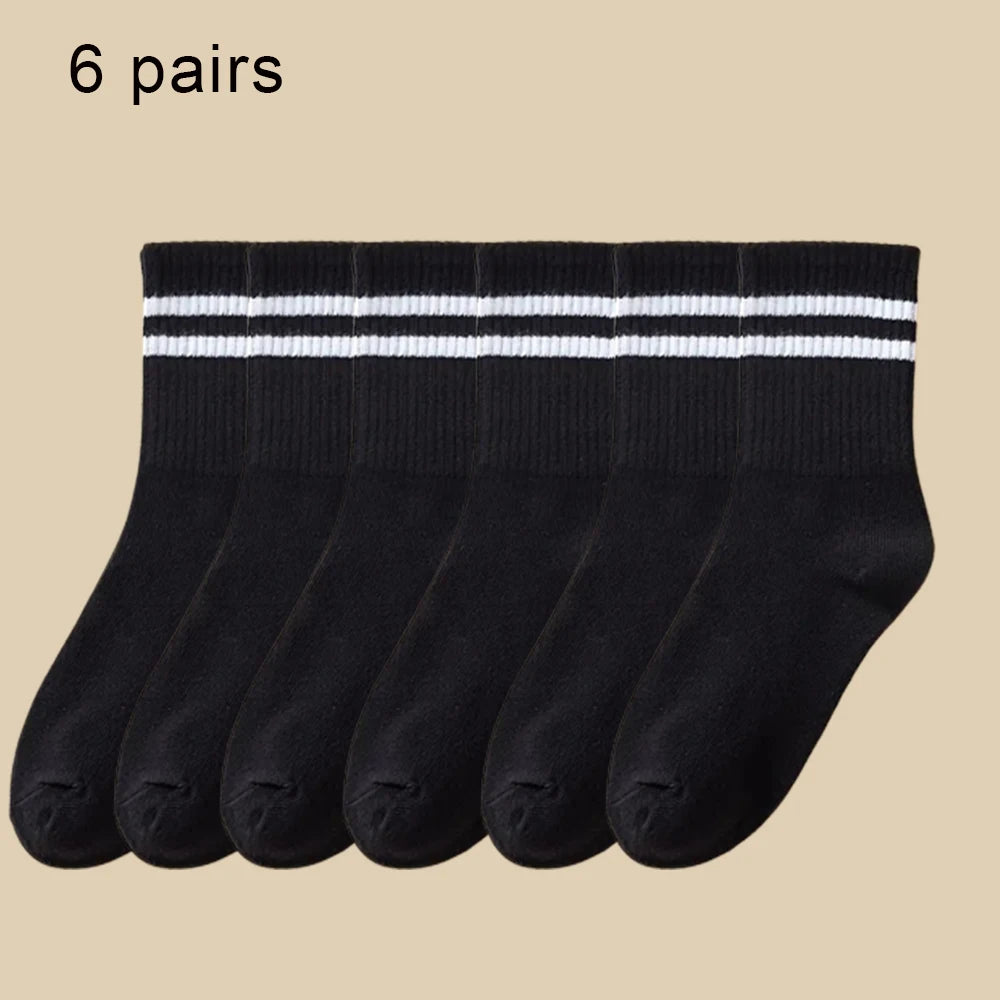 3/6 Paar Damen-Mid-Tube-Socken, einfarbig, Herbst und Winter, atmungsaktiv, bequem, Sport, schweißabsorbierend, Herren- und Damensocken