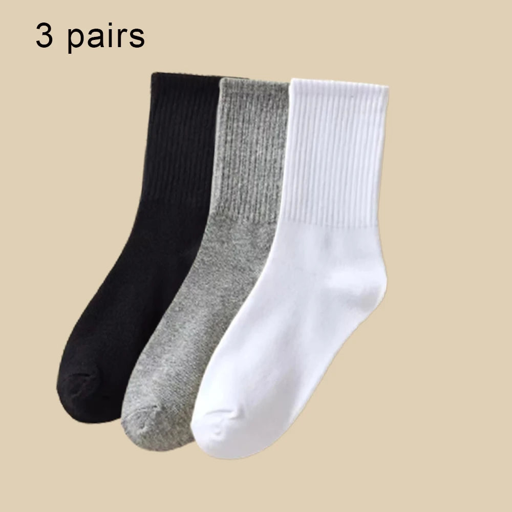 3/6 Paar Damen-Mid-Tube-Socken, einfarbig, Herbst und Winter, atmungsaktiv, bequem, Sport, schweißabsorbierend, Herren- und Damensocken