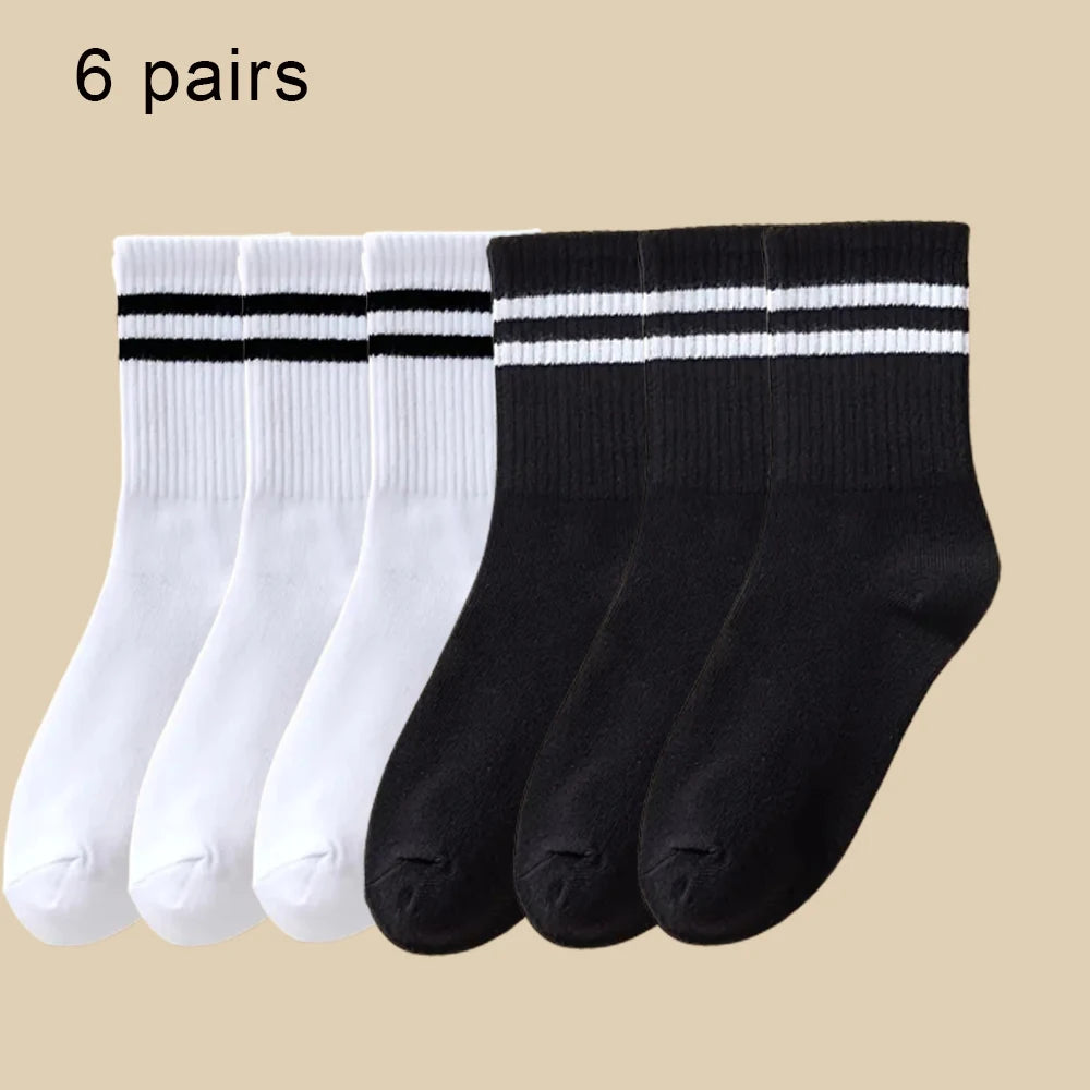 3/6 Paar Damen-Mid-Tube-Socken, einfarbig, Herbst und Winter, atmungsaktiv, bequem, Sport, schweißabsorbierend, Herren- und Damensocken