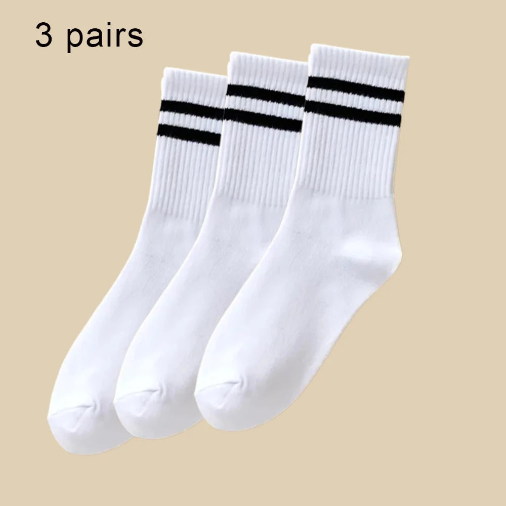 3/6 Paar Damen-Mid-Tube-Socken, einfarbig, Herbst und Winter, atmungsaktiv, bequem, Sport, schweißabsorbierend, Herren- und Damensocken