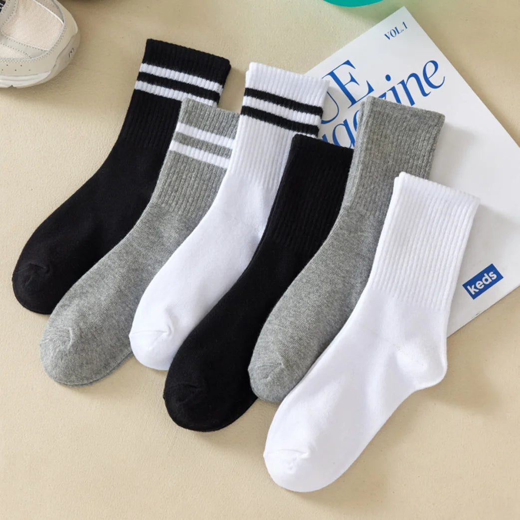 3/6 Paar Damen-Mid-Tube-Socken, einfarbig, Herbst und Winter, atmungsaktiv, bequem, Sport, schweißabsorbierend, Herren- und Damensocken