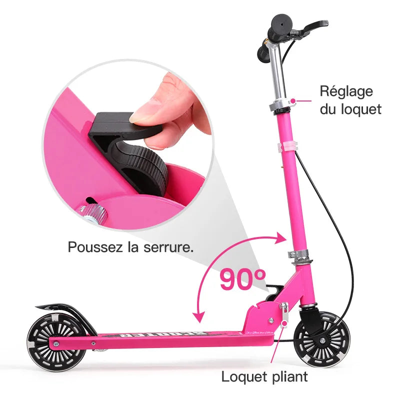Faltbarer Kinderroller mit Pedalen, Handbremse und Bremsbelag, höhenverstellbar, für Kinder von 2-8 Jahren