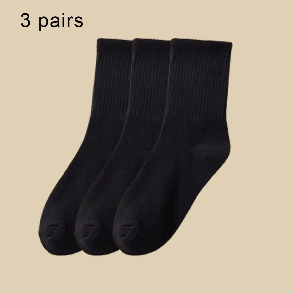3/6 Paar Damen-Mid-Tube-Socken, einfarbig, Herbst und Winter, atmungsaktiv, bequem, Sport, schweißabsorbierend, Herren- und Damensocken