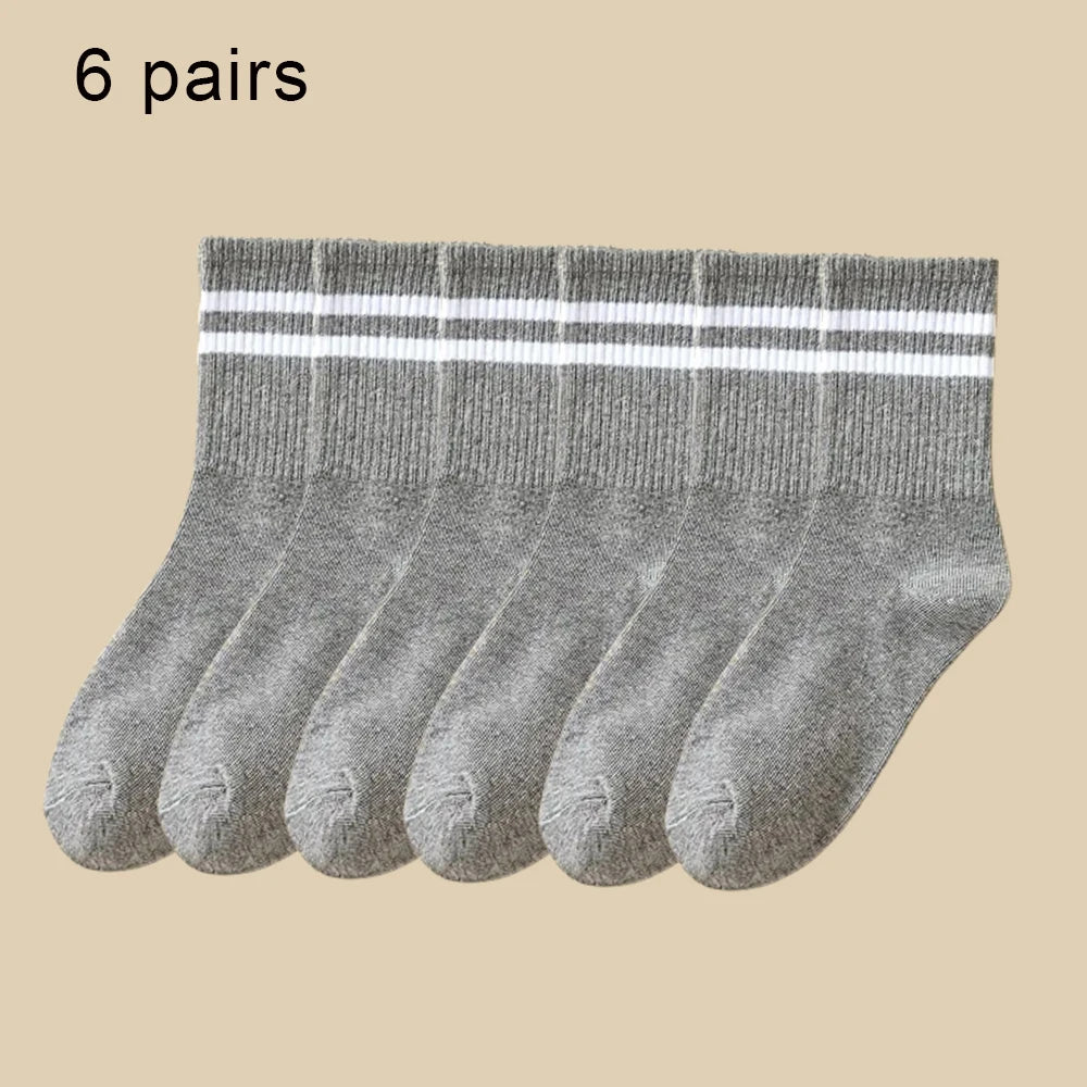 3/6 Paar Damen-Mid-Tube-Socken, einfarbig, Herbst und Winter, atmungsaktiv, bequem, Sport, schweißabsorbierend, Herren- und Damensocken