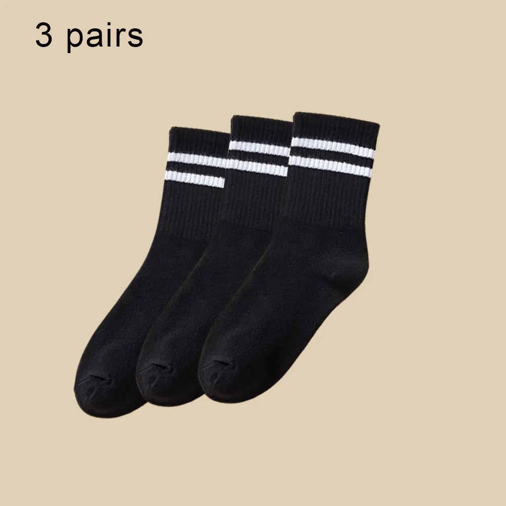 3/6 Paar Damen-Mid-Tube-Socken, einfarbig, Herbst und Winter, atmungsaktiv, bequem, Sport, schweißabsorbierend, Herren- und Damensocken