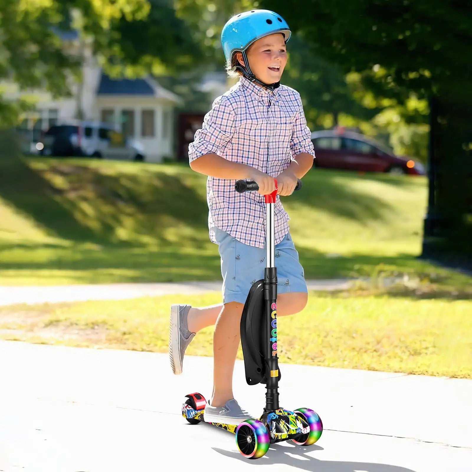 Faltbarer Kinderroller mit Pedalen, Handbremse und Bremsbelag, höhenverstellbar, für Kinder von 2-8 Jahren