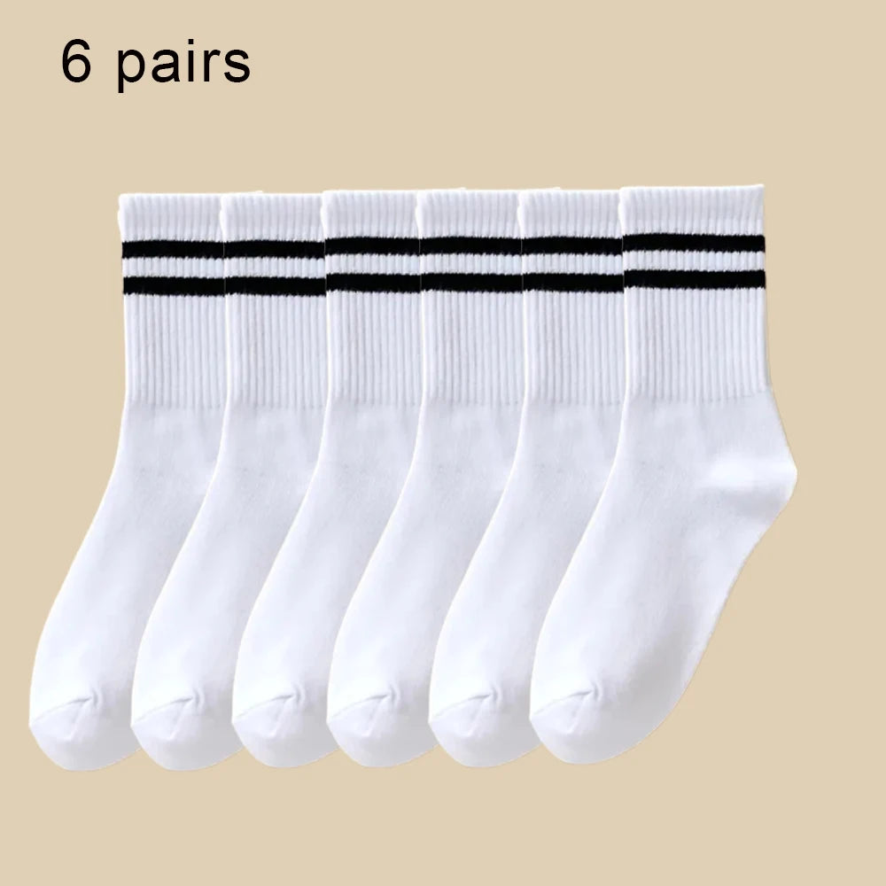 3/6 Paar Damen-Mid-Tube-Socken, einfarbig, Herbst und Winter, atmungsaktiv, bequem, Sport, schweißabsorbierend, Herren- und Damensocken