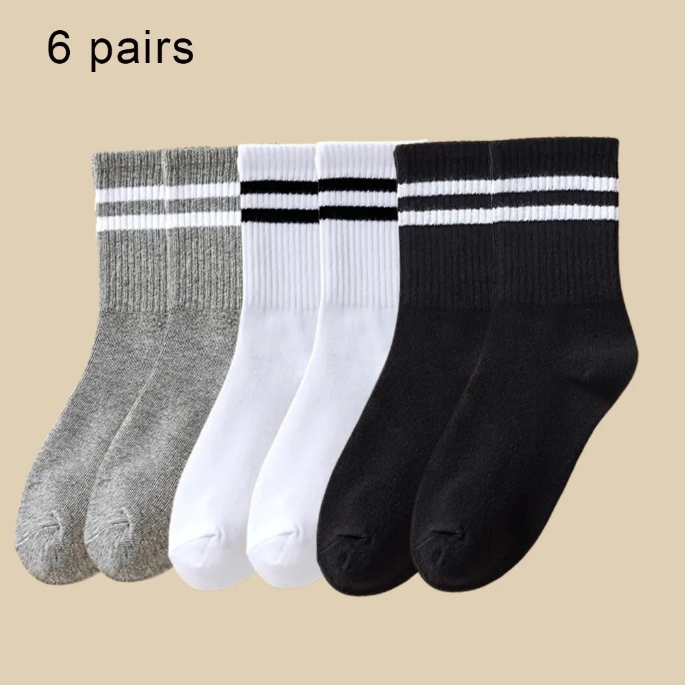3/6 Paar Damen-Mid-Tube-Socken, einfarbig, Herbst und Winter, atmungsaktiv, bequem, Sport, schweißabsorbierend, Herren- und Damensocken