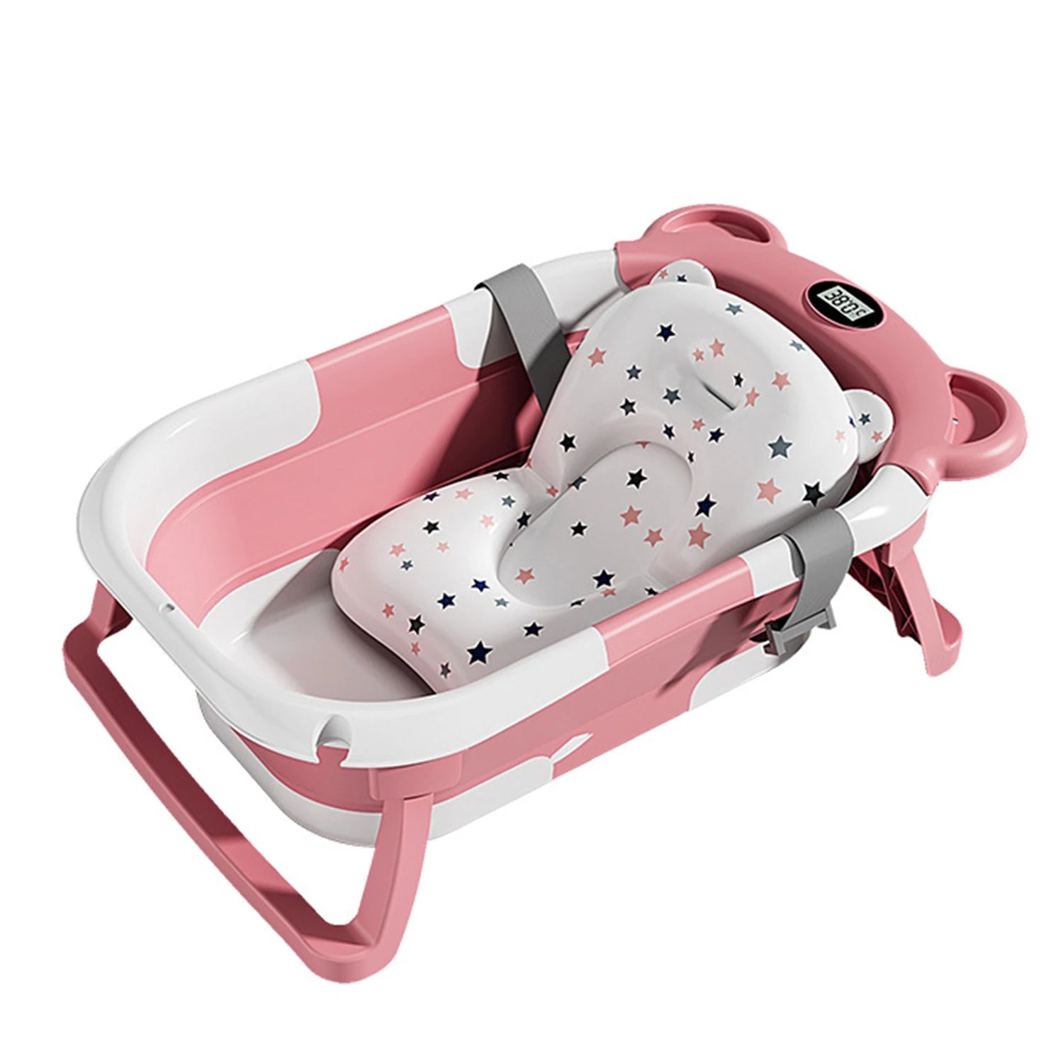 Baby-Badewanne, langlebig, faltbar, groß, mit weicher, rutschfester Badematte, Temperatursensor, Baby-Badewanne mit rutschfesten Stützfüßen, digitale Anzeige