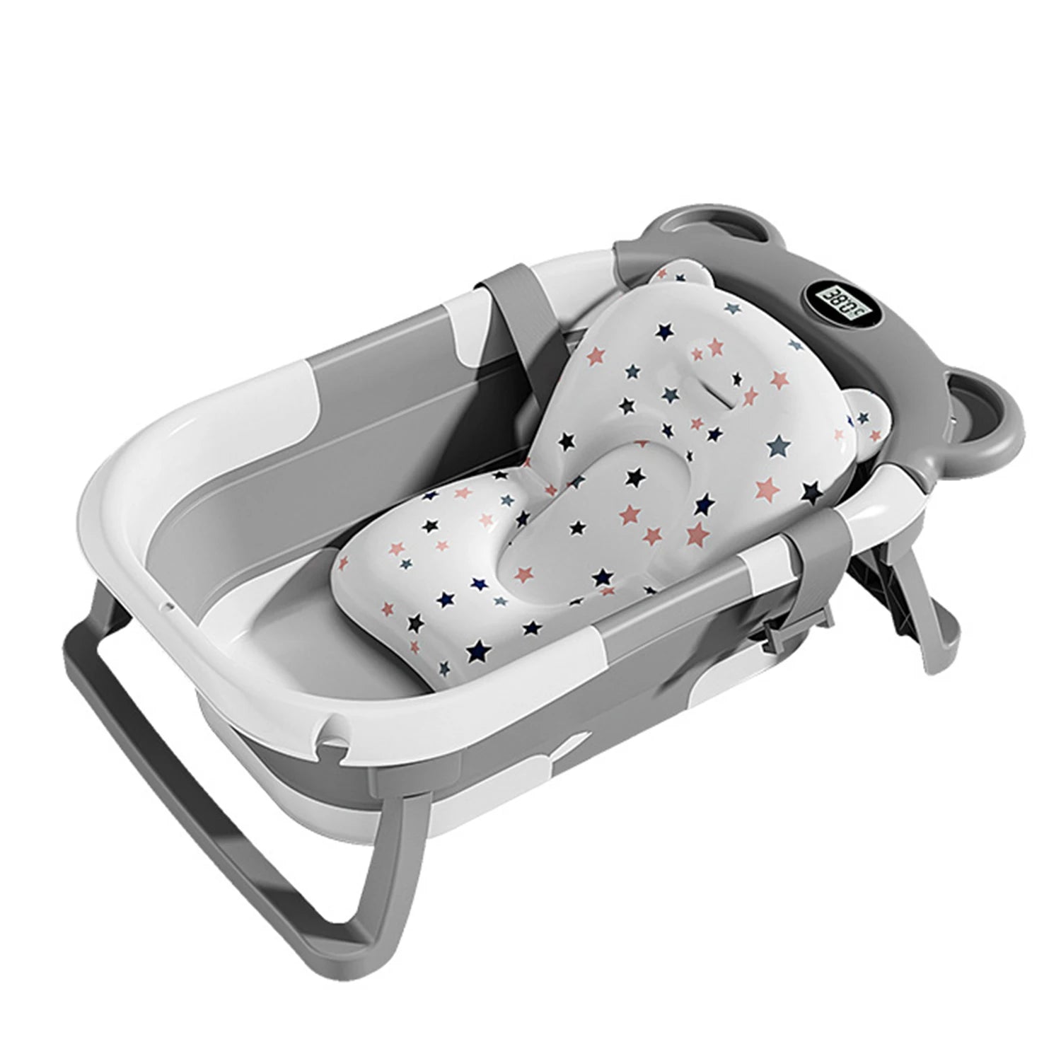 Baby-Badewanne, langlebig, faltbar, groß, mit weicher, rutschfester Badematte, Temperatursensor, Baby-Badewanne mit rutschfesten Stützfüßen, digitale Anzeige