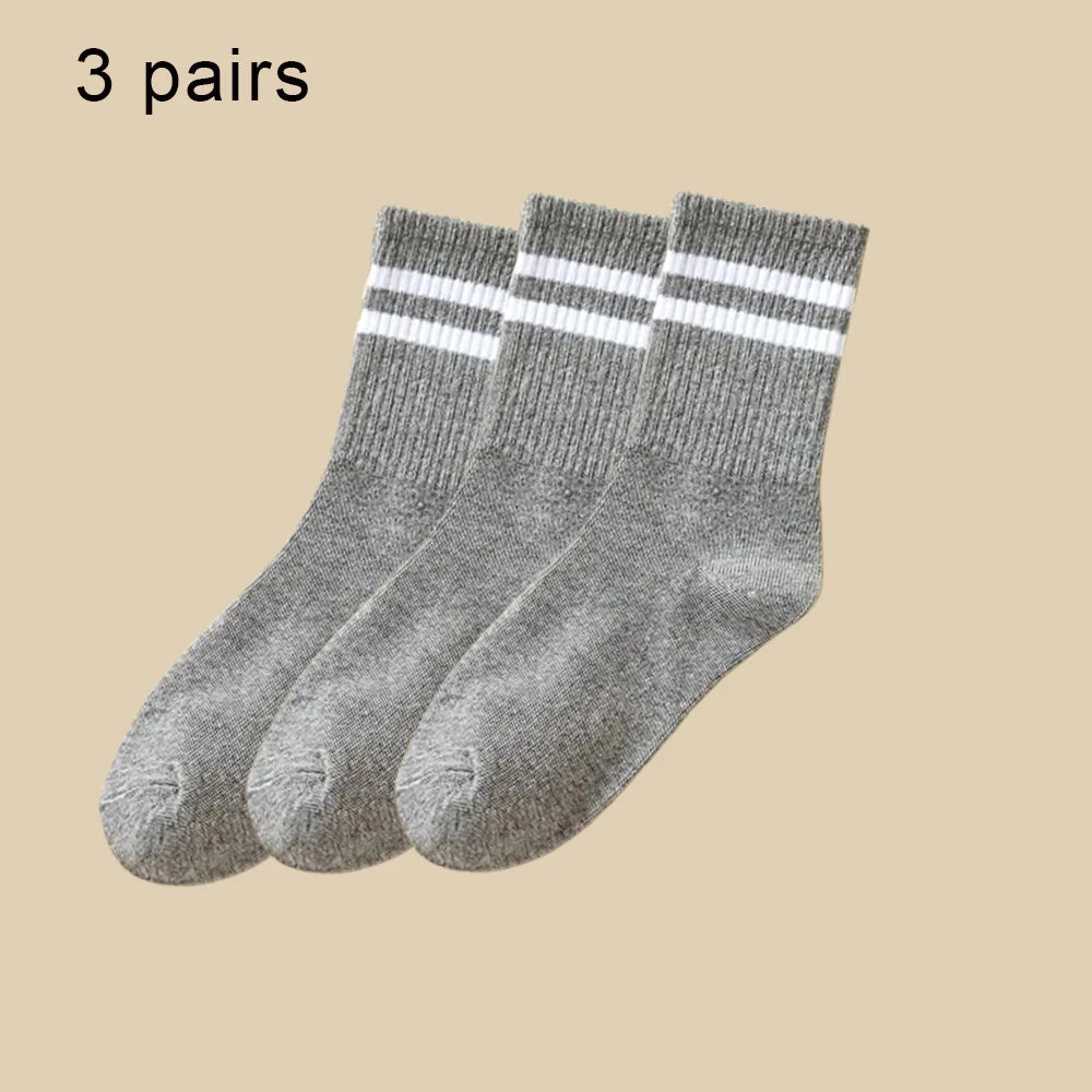 3/6 Paar Damen-Mid-Tube-Socken, einfarbig, Herbst und Winter, atmungsaktiv, bequem, Sport, schweißabsorbierend, Herren- und Damensocken