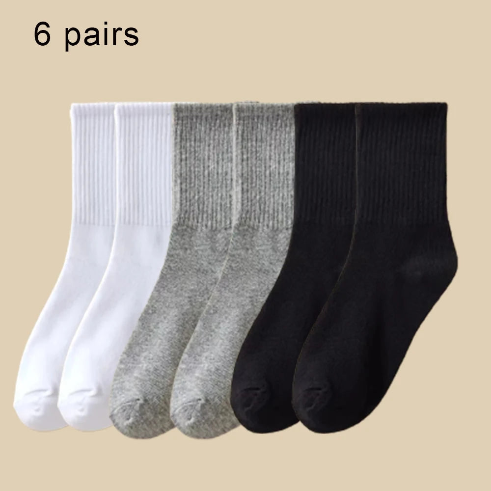 3/6 Paar Damen-Mid-Tube-Socken, einfarbig, Herbst und Winter, atmungsaktiv, bequem, Sport, schweißabsorbierend, Herren- und Damensocken