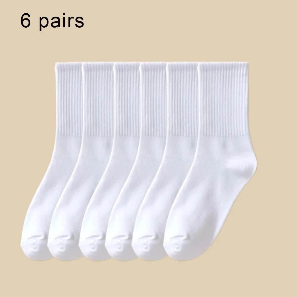 3/6 Paar Damen-Mid-Tube-Socken, einfarbig, Herbst und Winter, atmungsaktiv, bequem, Sport, schweißabsorbierend, Herren- und Damensocken