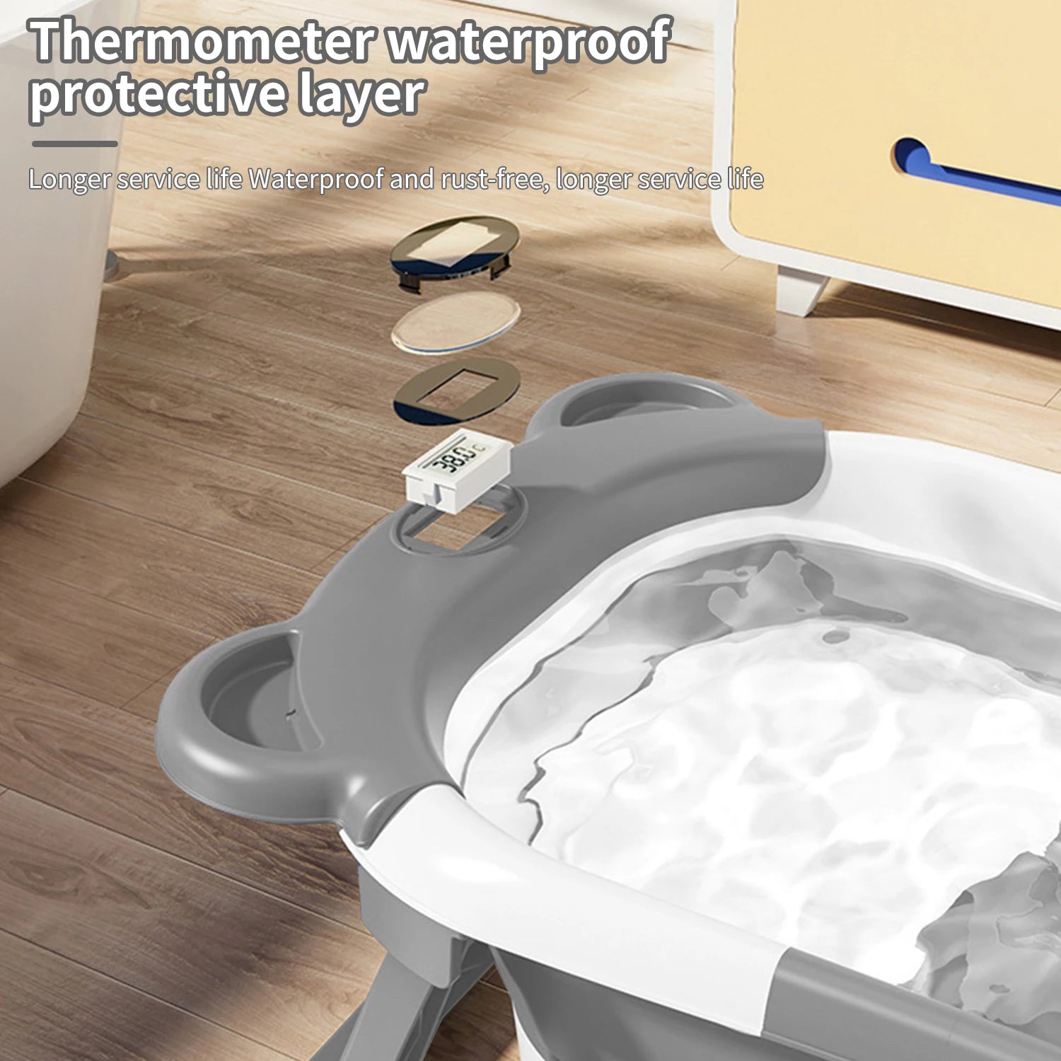 Baby-Badewanne, langlebig, faltbar, groß, mit weicher, rutschfester Badematte, Temperatursensor, Baby-Badewanne mit rutschfesten Stützfüßen, digitale Anzeige