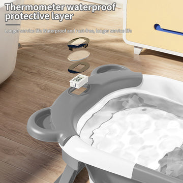 Baby-Badewanne, langlebig, faltbar, groß, mit weicher, rutschfester Badematte, Temperatursensor, Baby-Badewanne mit rutschfesten Stützfüßen, digitale Anzeige
