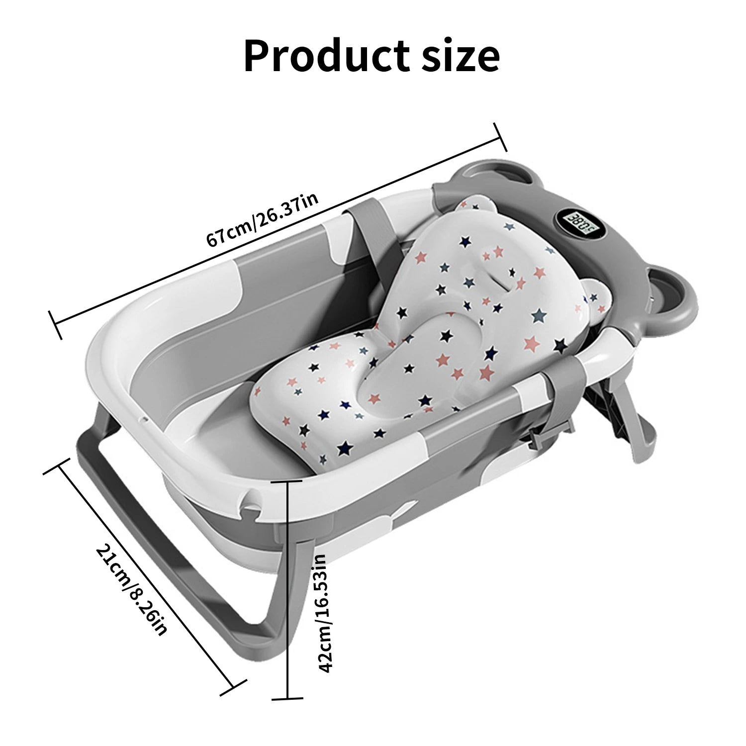 Baby-Badewanne, langlebig, faltbar, groß, mit weicher, rutschfester Badematte, Temperatursensor, Baby-Badewanne mit rutschfesten Stützfüßen, digitale Anzeige
