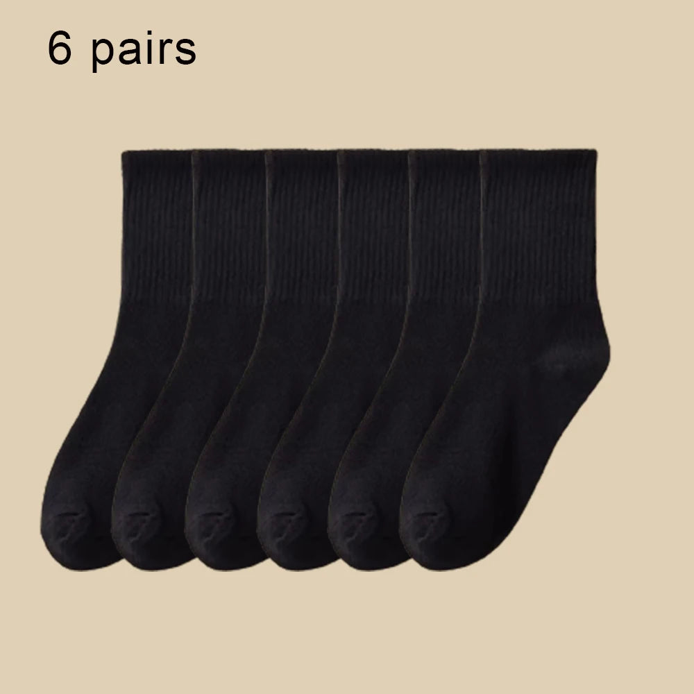 3/6 Paar Damen-Mid-Tube-Socken, einfarbig, Herbst und Winter, atmungsaktiv, bequem, Sport, schweißabsorbierend, Herren- und Damensocken