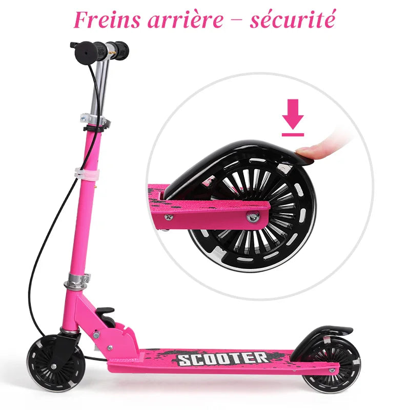 Faltbarer Kinderroller mit Pedalen, Handbremse und Bremsbelag, höhenverstellbar, für Kinder von 2-8 Jahren