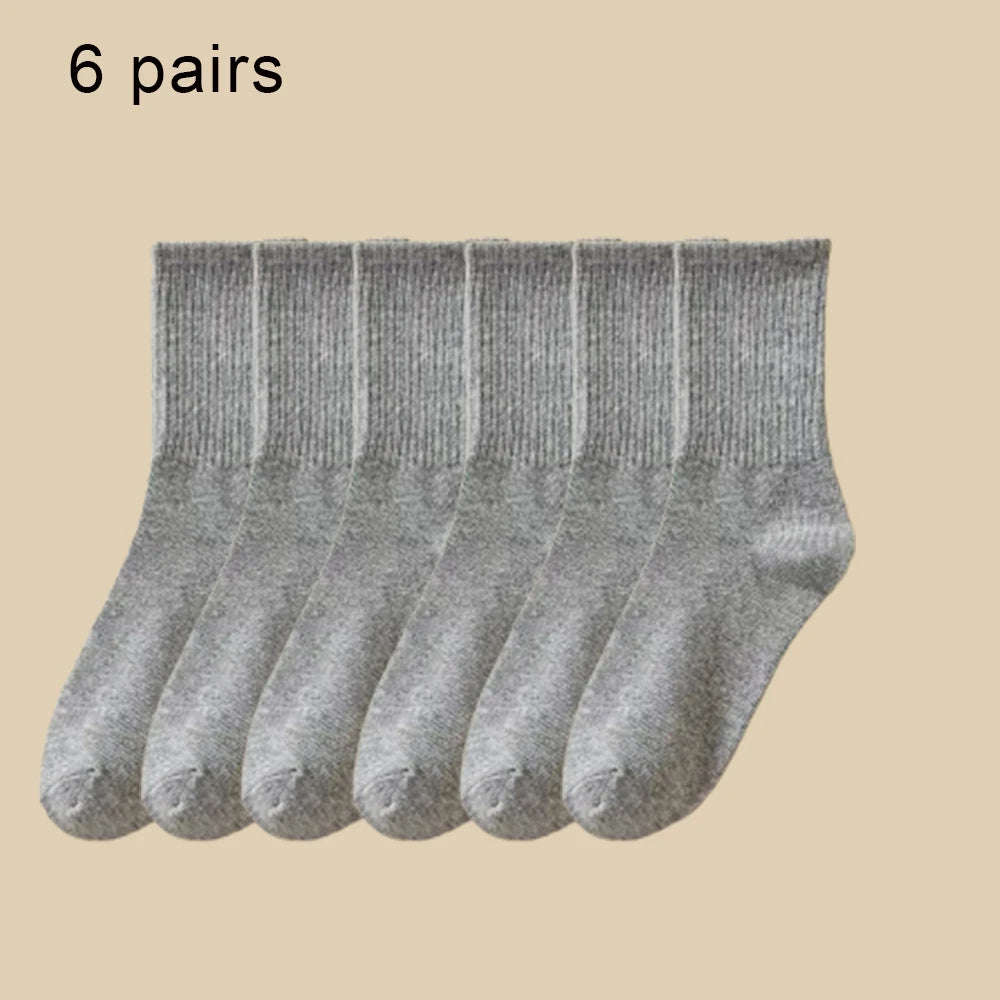 3/6 Paar Damen-Mid-Tube-Socken, einfarbig, Herbst und Winter, atmungsaktiv, bequem, Sport, schweißabsorbierend, Herren- und Damensocken