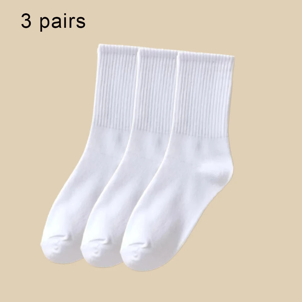 3/6 Paar Damen-Mid-Tube-Socken, einfarbig, Herbst und Winter, atmungsaktiv, bequem, Sport, schweißabsorbierend, Herren- und Damensocken