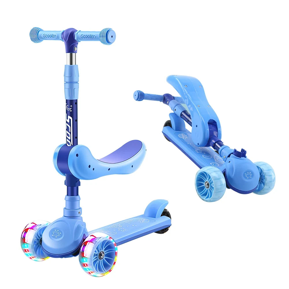 Faltbarer Kinderroller mit Pedalen, Handbremse und Bremsbelag, höhenverstellbar, für Kinder von 2-8 Jahren