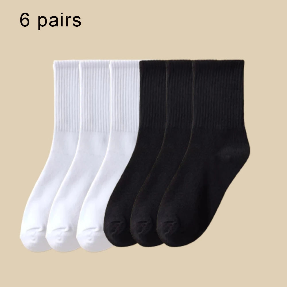 3/6 Paar Damen-Mid-Tube-Socken, einfarbig, Herbst und Winter, atmungsaktiv, bequem, Sport, schweißabsorbierend, Herren- und Damensocken