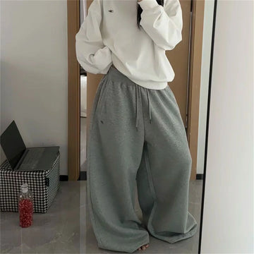 Oversize Frau Grau Schwarz Jogginghose Y2K Koreanische Streetwear Lose Beiläufige Jogger Hosen Hohe Taille Alle Spiel Kordelzug Hosen