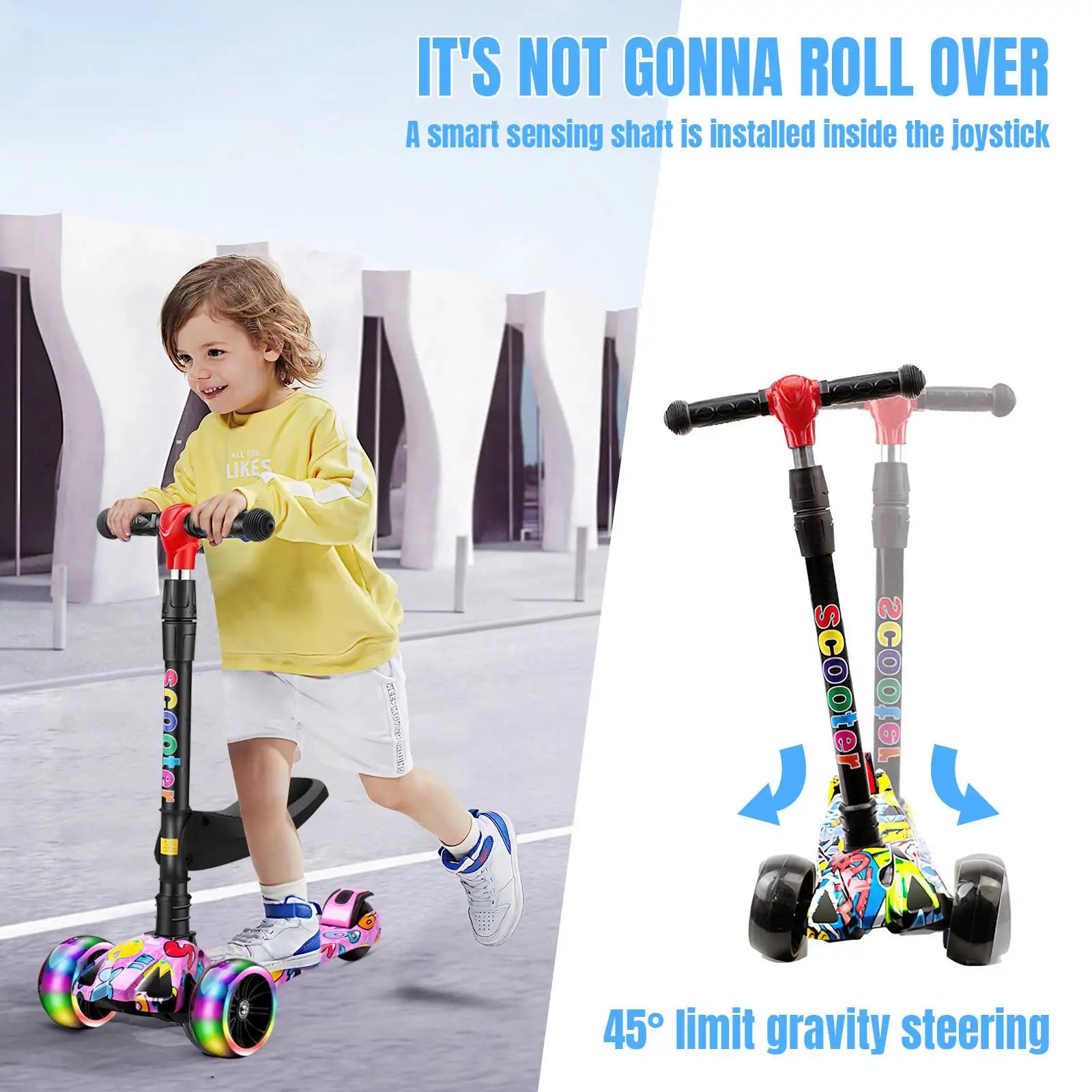 Faltbarer Kinderroller mit Pedalen, Handbremse und Bremsbelag, höhenverstellbar, für Kinder von 2-8 Jahren
