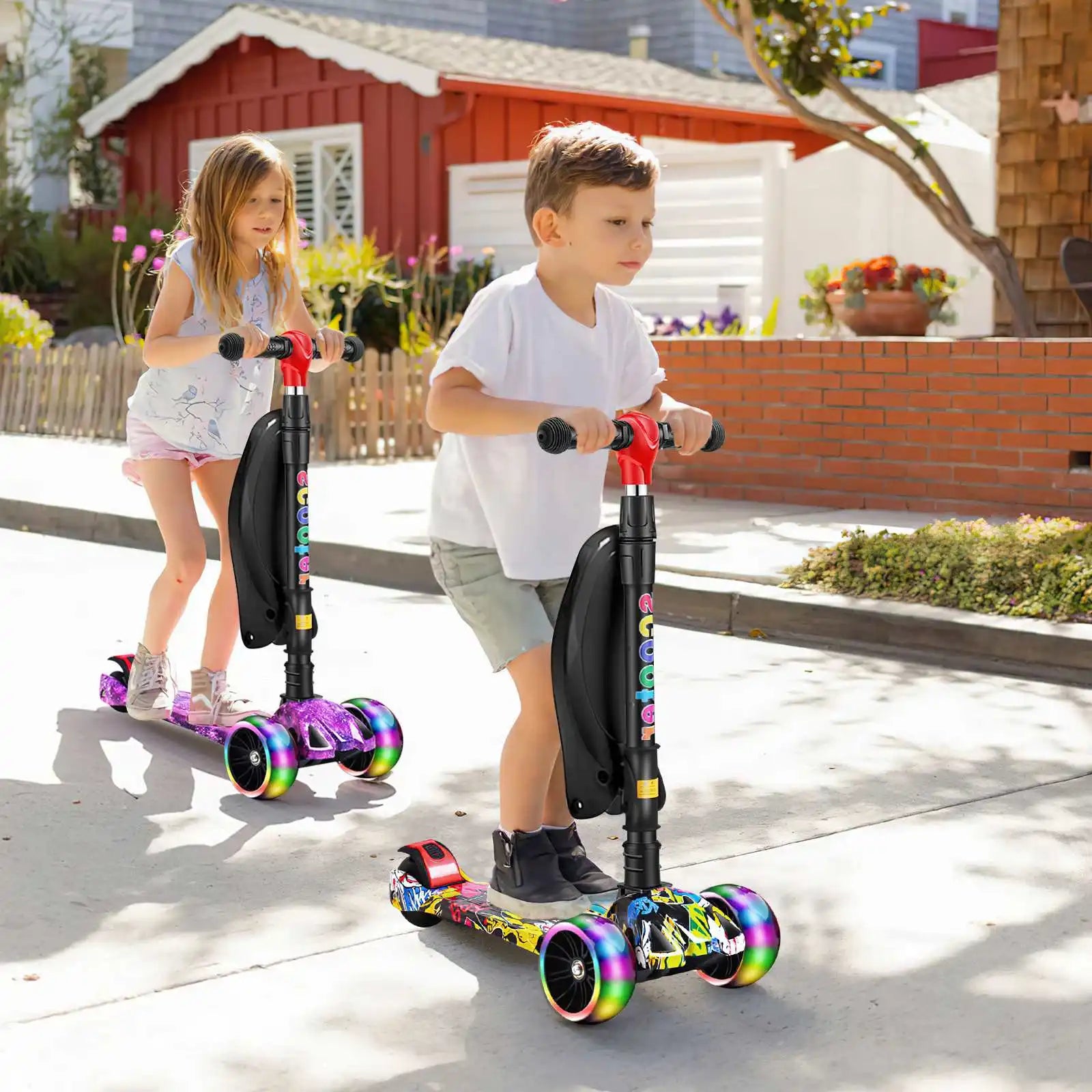 Faltbarer Kinderroller mit Pedalen, Handbremse und Bremsbelag, höhenverstellbar, für Kinder von 2-8 Jahren