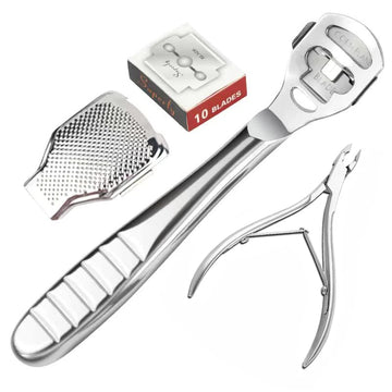 Fuß-Hornhaut-Rasierer, Fersen-Hart-Haut-Entferner, Hand- und Fuß-Pediküre-Rasierer, Werkzeug, Rasierer, Edelstahlgriff, 10-Klingen, Fußpflege-Werkzeuge