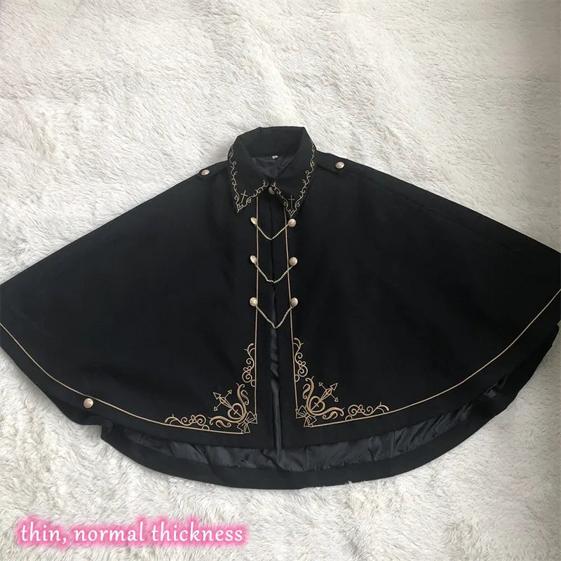 Frauen Winter Woll Mantel Schwarz Cape Adrette Goldene Stickerei Prinzessin Gothic Magie Schule Studenten Teens Mantel Herbst Neue