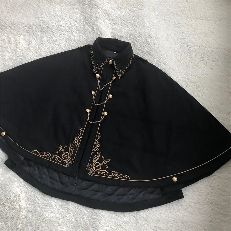 Frauen Winter Woll Mantel Schwarz Cape Adrette Goldene Stickerei Prinzessin Gothic Magie Schule Studenten Teens Mantel Herbst Neue
