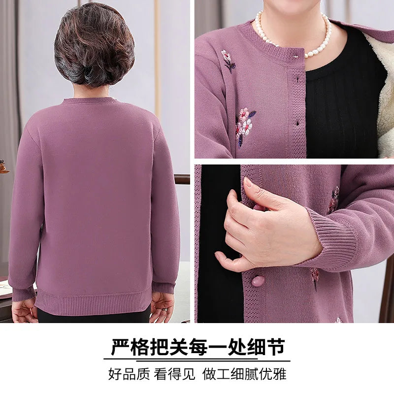 Fdfklak Hohe Qualität Strickjacken XL-4XL Plus Größe Oma Stricken Pullover Neue Mittleren alters Und Alte Frauen Pullover Strickjacke