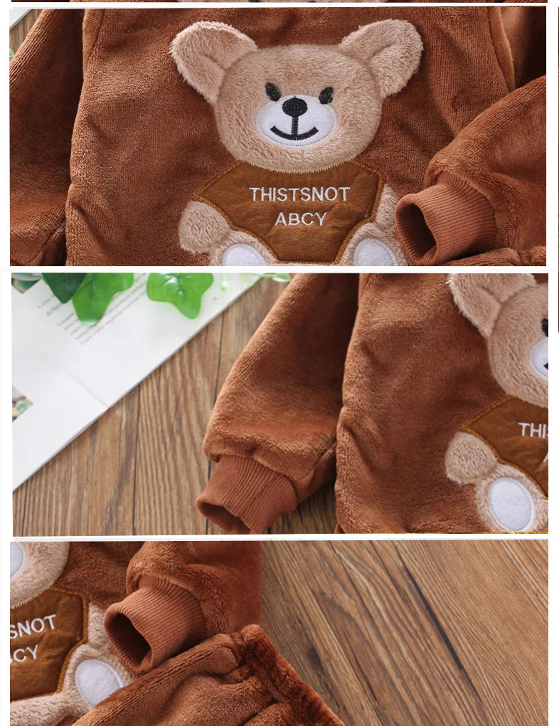 Neue Winter Baby Mädchen Jungen Homewear Sets Herbst Mode Flanell Fleece Kleidung Kinder Cartoon Bär Nachtwäsche Kinder Pyjamas