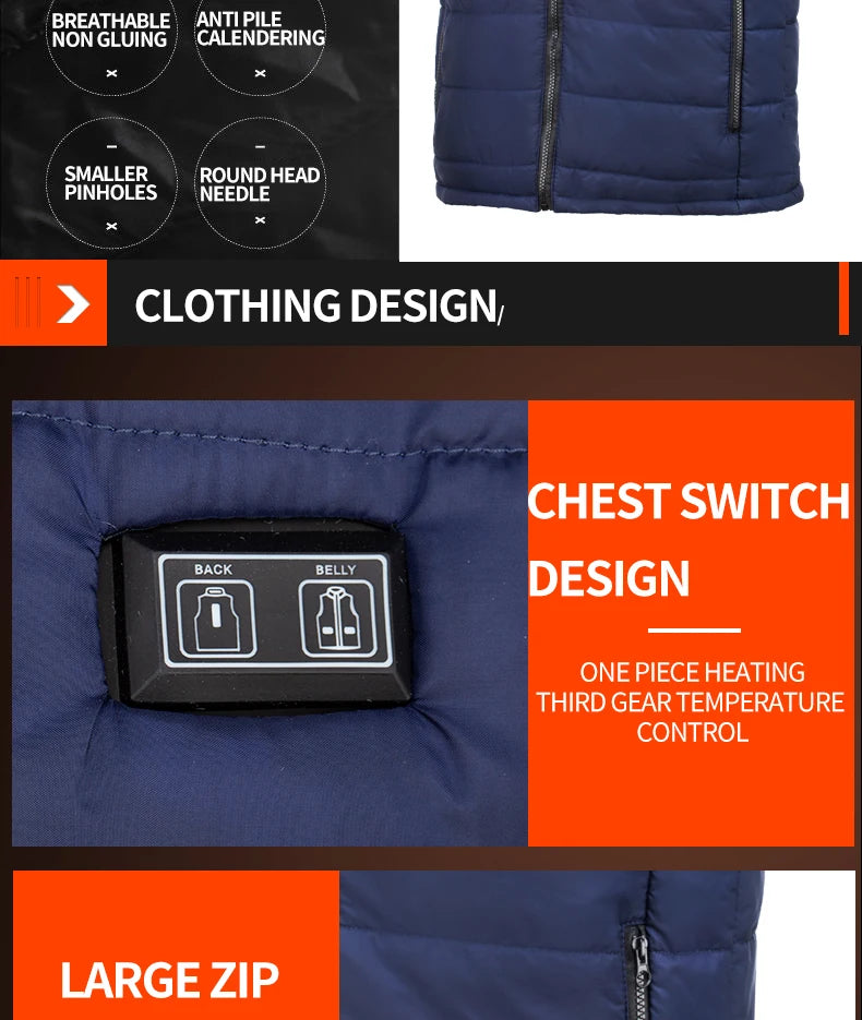9-beheizte Weste Zonen Elektrisch beheizte Jacken Männer Frauen Sportbekleidung Beheizter Mantel Graphene Heat Coat USB-Heizjacke für Camping