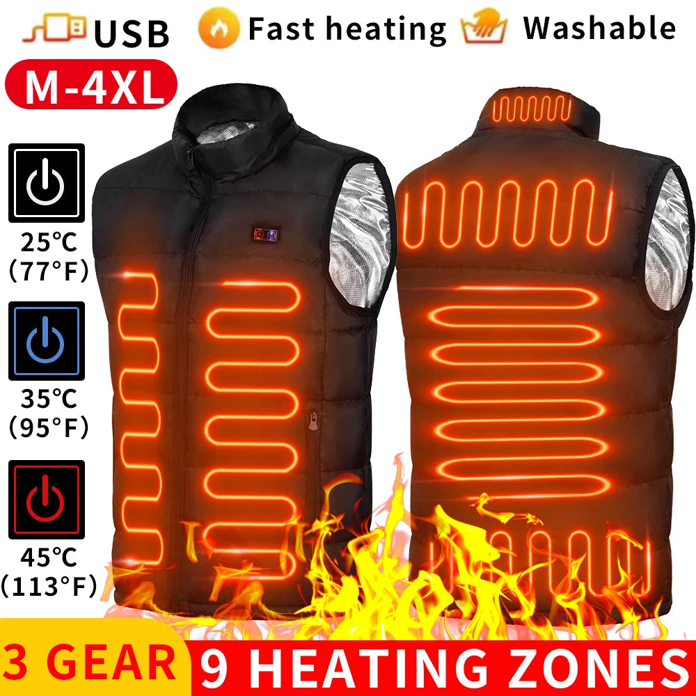 9-beheizte Weste Zonen Elektrisch beheizte Jacken Männer Frauen Sportbekleidung Beheizter Mantel Graphene Heat Coat USB-Heizjacke für Camping