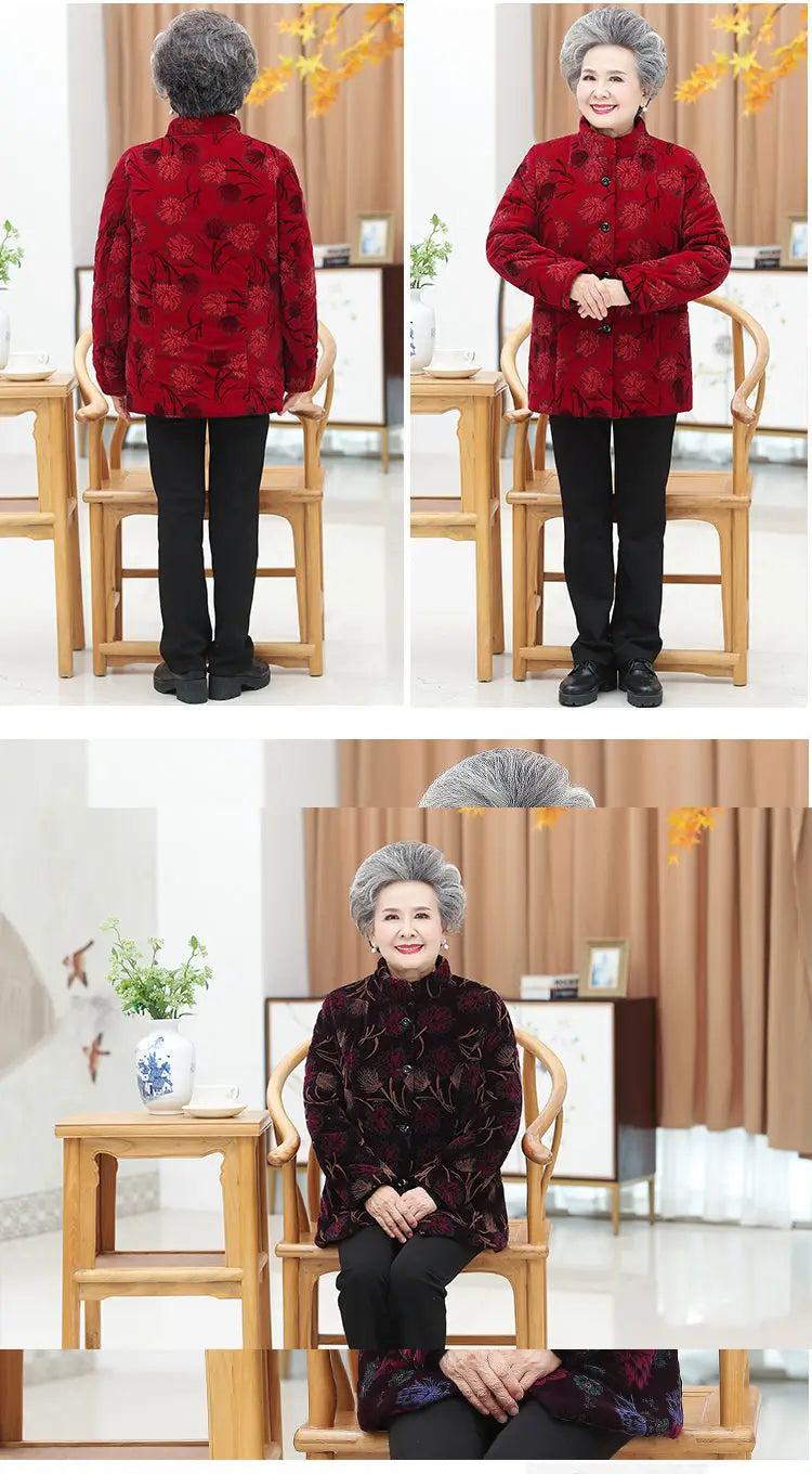 Winter frauen Baumwolle Gefütterte Jacke 50 Zu 80 Jahre Alte Oma Mantel Dicke Samt Warme Mittel Im Alter Von Mutter parkas Plus Größe XL-5XL