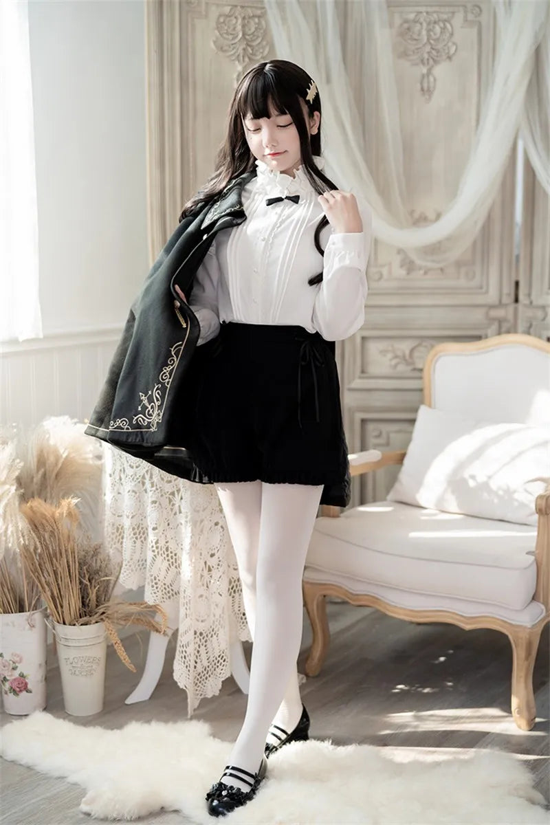 Frauen Winter Woll Mantel Schwarz Cape Adrette Goldene Stickerei Prinzessin Gothic Magie Schule Studenten Teens Mantel Herbst Neue