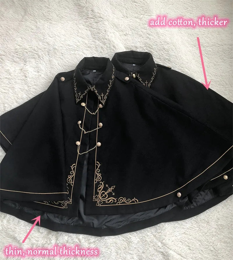 Frauen Winter Woll Mantel Schwarz Cape Adrette Goldene Stickerei Prinzessin Gothic Magie Schule Studenten Teens Mantel Herbst Neue
