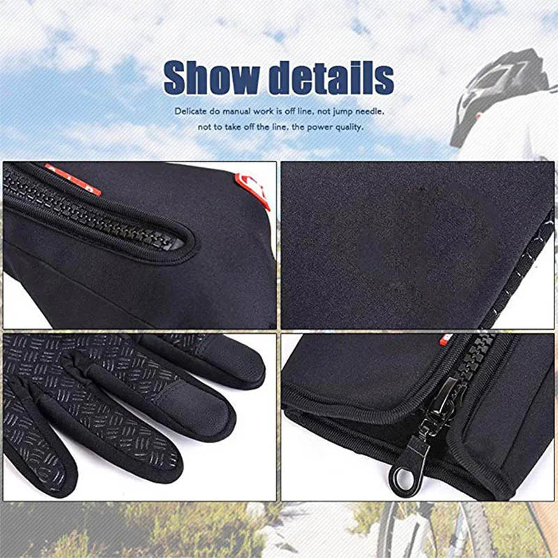Mann warme Winterhandschuhe Touchscreen wasserabweisende winddichte Handschuhe Ski Outdoor Sport Radfahren Fahren Reißverschluss schwarze Handschuhe Frauen