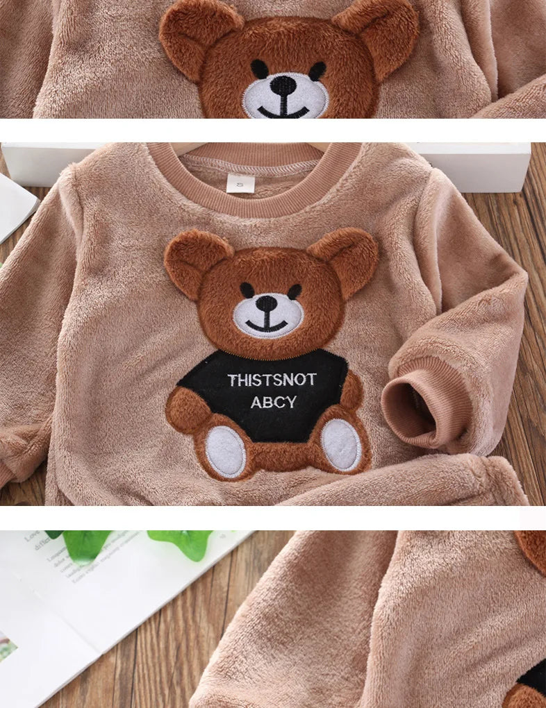 Neue Winter Baby Mädchen Jungen Homewear Sets Herbst Mode Flanell Fleece Kleidung Kinder Cartoon Bär Nachtwäsche Kinder Pyjamas