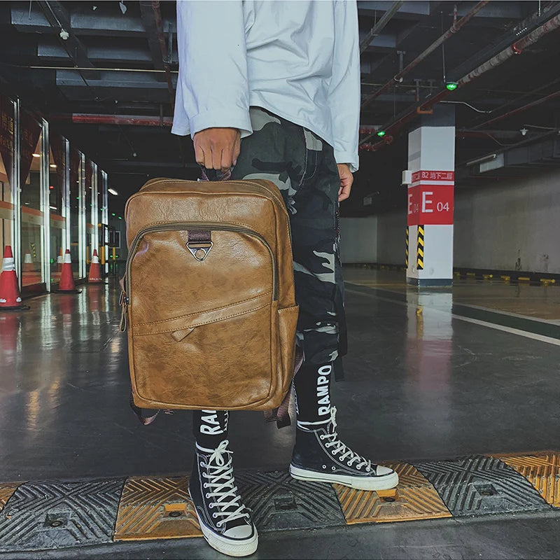 Männer Rucksack PU Leder Rucksack Große Laptop Rucksäcke Männlichen Mochilas Casual Schul Für Jugendliche Jungen Hohe Qualität Rucksack