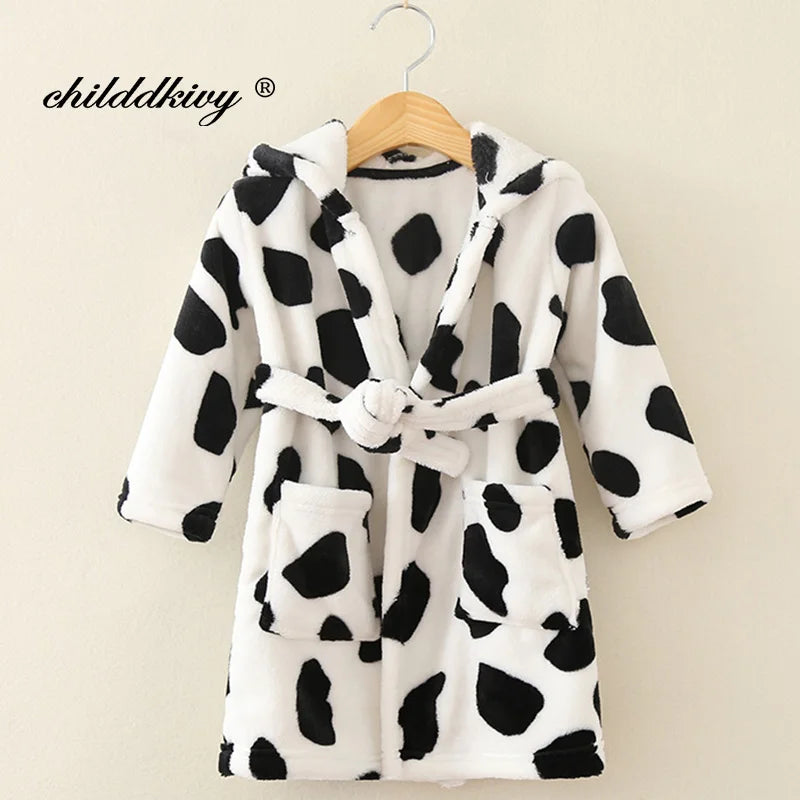 Flanell-Pyjama für Jungen und Mädchen, Herbst und Winter, Kinder-Nachtwäsche, weiche Kapuze, Kinder-Homewear, 2–8 Jahre