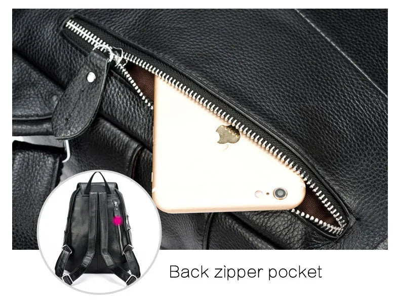 Zency Stilvoller Damen-Rucksack aus echtem Leder in Weiß und Schwarz, A++-Qualität, Diebstahlsicherer Rucksack mit großem Fassungsvermögen, Reise-Designer-Rucksack