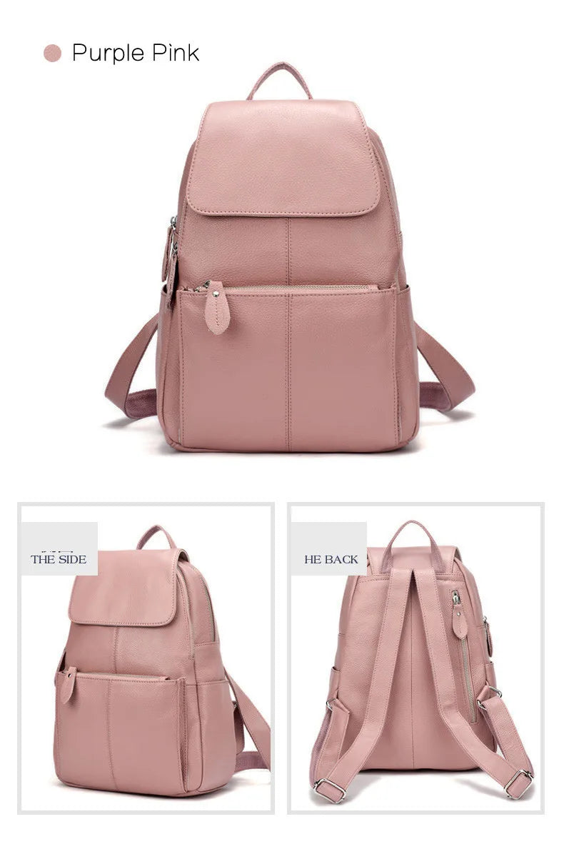 Zency Stilvoller Damen-Rucksack aus echtem Leder in Weiß und Schwarz, A++-Qualität, Diebstahlsicherer Rucksack mit großem Fassungsvermögen, Reise-Designer-Rucksack