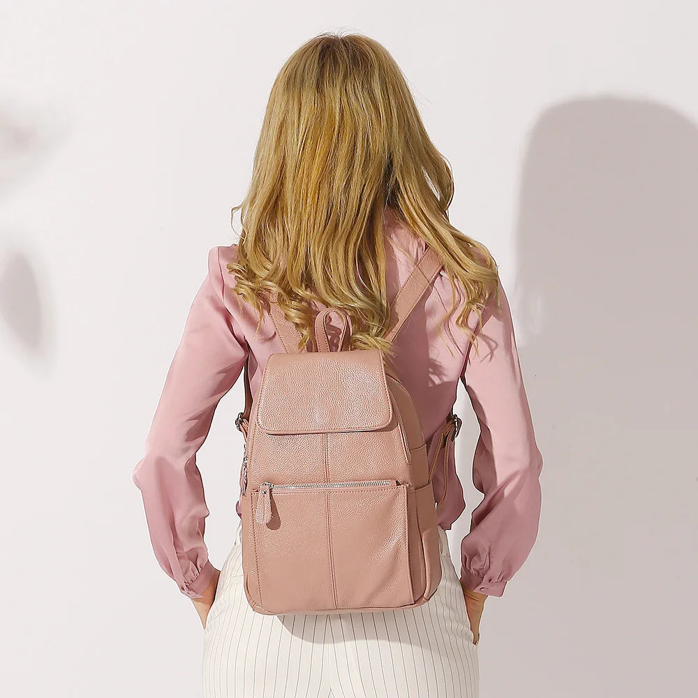 Zency Stilvoller Damen-Rucksack aus echtem Leder in Weiß und Schwarz, A++-Qualität, Diebstahlsicherer Rucksack mit großem Fassungsvermögen, Reise-Designer-Rucksack