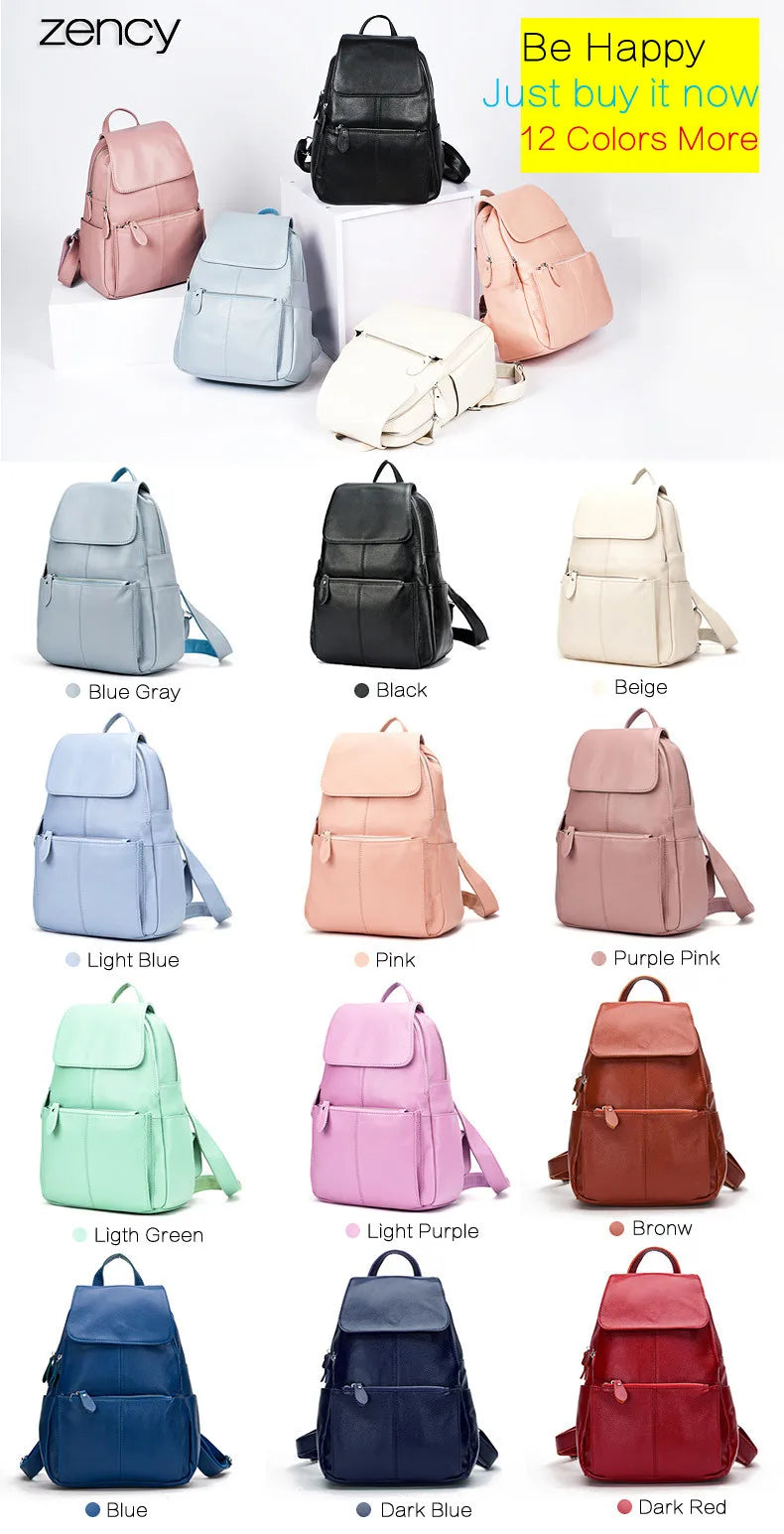 Zency Stilvoller Damen-Rucksack aus echtem Leder in Weiß und Schwarz, A++-Qualität, Diebstahlsicherer Rucksack mit großem Fassungsvermögen, Reise-Designer-Rucksack