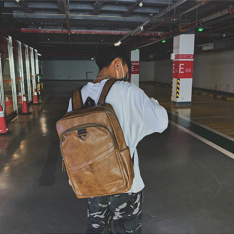 Männer Rucksack PU Leder Rucksack Große Laptop Rucksäcke Männlichen Mochilas Casual Schul Für Jugendliche Jungen Hohe Qualität Rucksack