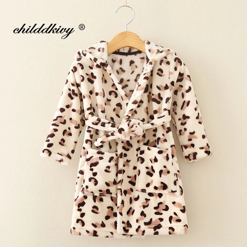 Flanell-Pyjama für Jungen und Mädchen, Herbst und Winter, Kinder-Nachtwäsche, weiche Kapuze, Kinder-Homewear, 2–8 Jahre