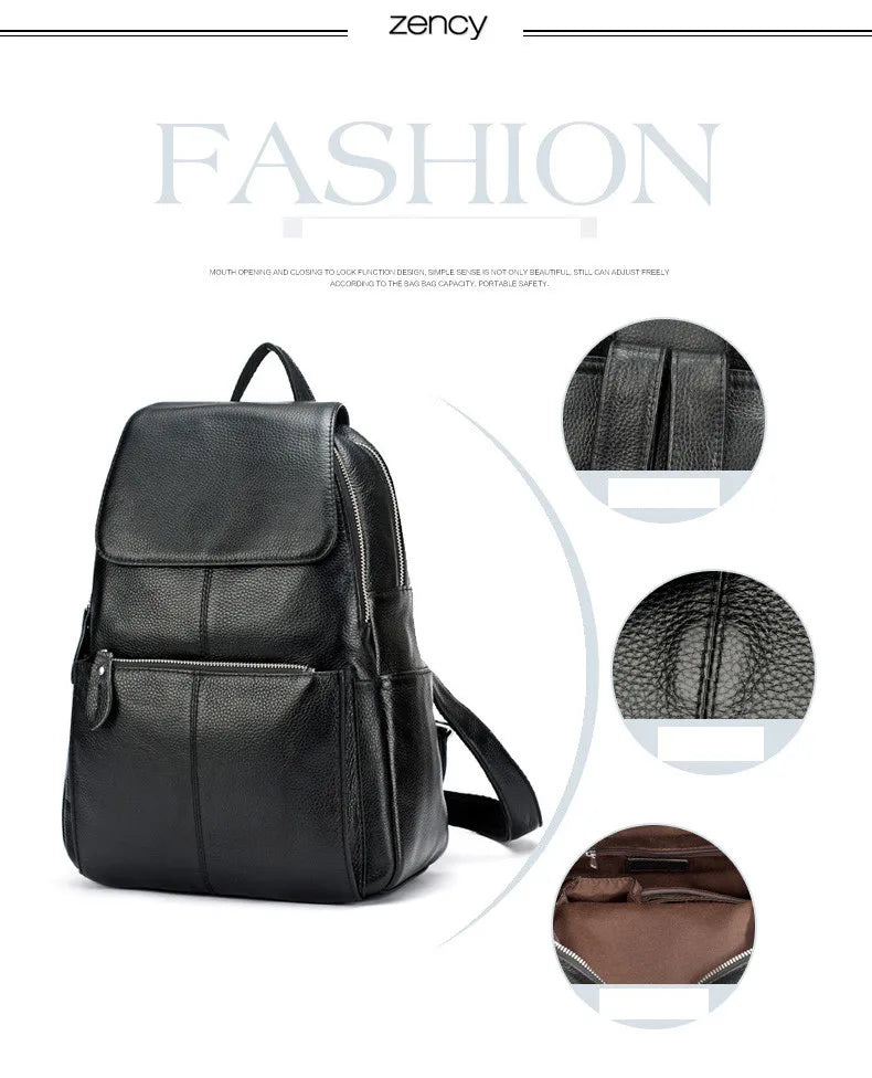Zency Stilvoller Damen-Rucksack aus echtem Leder in Weiß und Schwarz, A++-Qualität, Diebstahlsicherer Rucksack mit großem Fassungsvermögen, Reise-Designer-Rucksack